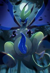 2025 3_fingers blue_penis blue_tongue blue_wings claws digital_drawing_(artwork) digital_media_(artwork) erection feral finger_claws fingers flygon flying forest front_view generation_3_pokemon genitals green_body green_tail hi_res licking licking_lips looking_at_viewer male moon night nintendo outside penis plant pokemon pokemon_(species) sky solo tail tenebscuro tongue tongue_out tree wings