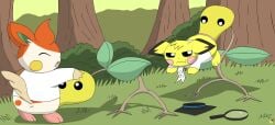 ambiguous_gender ambiguous_penetrated annoyed anus artist_logo bellsprout clothing coat fellatio feral fur generation_1_pokemon generation_2_pokemon generation_9_pokemon graduation_cap grass group hi_res labcoat logo looking_pleasured magnifying_glass male male/ambiguous male_feral male_penetrating male_penetrating_ambiguous nintendo nise_pawmo oral pawmot penetration penile penis pichu pichu90 plant pokemon pokemon_(species) scarf sex sparks_pichu suspension topwear x_anus yellow_body yellow_fur