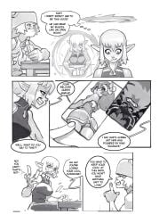 age_difference ankama cheat cheating clueless_female cra elf elf_ears elf_female eliatrope evangelyne female humillation jjfrenchie joel_jurion losing losing_bet monochrome naughty_smile portal smiling_at_partner strip_poker text text_bubble wakfu yugo