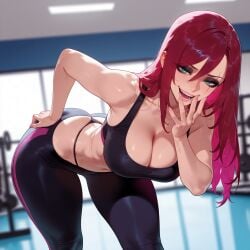 1girls ai_generated ass balecxi bangs bare_shoulders bent_over black_panties black_pants black_sports_bra black_underwear blush bra breasts cleavage clothing collarbone curvaceous curvaceous_female curvaceous_figure curvy curvy_figure eyeliner eyeshadow fangs female female female_focus female_only g-string green_eyes gym gym_clothes hair_between_eyes hand_on_own_ass hand_on_own_hip highleg highleg_panties indoors inviting inviting_to_sex katarina_(league_of_legends) katarina_du_couteau large_breasts league_of_legends leaning_forward leggings lips long_hair looking_at_viewer makeup mascara midriff multicolored_hair navel open_mouth panties pants panty_straps pink_hair presenting presenting_ass presenting_breasts presenting_hindquarters presenting_pussy presenting_self red_hair scar scar_across_eye scar_on_face seductive seductive_look seductive_smile smile solo sports_bra sportswear teeth thick_thighs thighs thong tight_clothes tight_pants underwear voluptuous voluptuous_female yoga_pants
