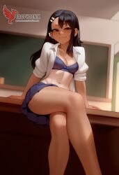 1girls 2d ai_generated areolae ass back bare_shoulders big_ass black_hair blue_eyes bra breasts brown_eyes dark_skin dark_skinned_female day erophoenix female female_focus full_body hairclip hayase_nagatoro jewelry long_hair looking_at_viewer one-piece_tan panties patreon_username please_don't_bully_me,_nagatoro sitting skin_fang small_breasts smile solo tan tan_body tan_lines tanline thick thick_thighs uncensored underwear undressing
