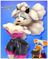2girls 3d 3d_(artwork) 3d_model anthro ass bat_wings bell bell_collar belt big_ass big_breasts black_hair breast_envy breasts busty clothed cowbell feline female female_only fluffy fluffy_hair furry furry_only gloves huge_breasts idw_comics idw_publishing inconvenient_breasts kabalmystic kabalmystic_(style) lanolin_the_sheep large_breasts latex mobian mobian_(species) mobian_bat mobian_sheep rouge_the_bat rouge_the_bat_(cosplay) rouge_the_bat_(kabalmystic) sega sheep sheep_girl sonic_(series) sonic_adventure_2 sonic_the_hedgehog_(comics) sonic_the_hedgehog_(idw) sonic_the_hedgehog_(series) tahlian white_fur white_hair