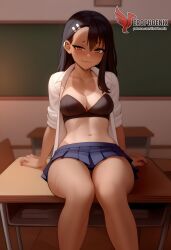 1girls 2d ai_generated areolae ass back bare_shoulders big_ass black_hair blue_eyes bra breasts brown_eyes dark_skin dark_skinned_female day erophoenix female female_focus full_body hairclip hayase_nagatoro jewelry long_hair looking_at_viewer one-piece_tan panties patreon_username please_don't_bully_me,_nagatoro sitting skin_fang small_breasts smile solo tan tan_body tan_lines tanline thick thick_thighs uncensored underwear undressing
