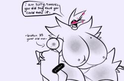 1girls big_breasts breasts chubby female huge_breasts huge_thighs larger_female male massive_breasts nipple_bulge scarlet_(smolmarble) smaller_male smolmarble thick_thighs