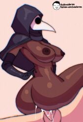 2d 2d_(artwork) 2d_artwork black_gloves black_hood breasts brown_areola cowgirl cowgirl_position cum_in_pussy dark-skinned_female female gloves hood interracial light-skinned_male male mask masked masked_female medium_breasts original_character penis plague_doctor plague_doctor_girl plague_doctor_mask pussy voider_(artist) voiderino voidovoiderino white_mask white_penis