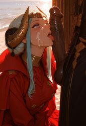 1boy 1girls ai_generated beach cock_worship dark-skinned_male edelgard_von_hresvelg female fire_emblem fire_emblem:_three_houses interracial large_penis male nintendo outdoors penis penis_awe penis_on_face precum self_upload sunlight tagme tongue tongue_out