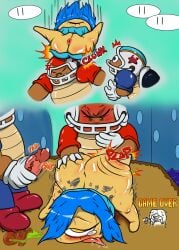 1girl 2boys a_super_mario_thing ahe_gao alternate_ending angry anus ass_grab ass_grab_while_doggystyle ass_ripple bad_end before_and_after blue_clothing blue_hair bottom_heavy bottomless chargin'_chuck cyclops demo_(a_super_mario_thing) empty_eyes falling female first_porn_of_character game_over huge_ass large_penis mario_(series) masturbation monster_girl nintendo no_arms no_panties original_character outdoors penis pussy rape rolling_eyes sex_slave shocked shortstack spanking supah64th super_mario_world tears threesome tongue_out top-down_bottom-up waiting_for_turn yellow_eyes