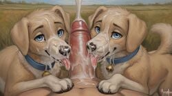 ai_generated collaborative collaborative_fellatio collaborative_licking collaborative_oral cum fellatio gay labrador male/male oral stable_diffusion zoophilia