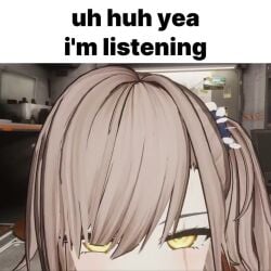 1boy 1girl animated eye_contact eyes_rolling_back girls'_frontline girls'_frontline_2:_exilium grey_hair implied_fellatio implied_oral izzyaftdark leva_(girls'_frontline_2) light-skinned_female looking_at_viewer meme music side_ponytail sound tagme ump45_(girls'_frontline) video vrchat yellow_eyes