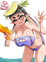 big_breasts breasts callie_(splatoon) callie_(summer_nights) cleavage cleavage_cutout female huge_breasts large_breasts looking_at_viewer mole nintendo one_eye_closed open_mouth shiny_skin side-tie_bikini splatfest splatoon splatoon_3 summer_nights_splatfest t2ukmyjm tentacle_hair thick_thighs thighs wet wink winking_at_viewer