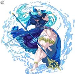 2d accessory artist_logo azura_(fire_emblem) biceps big_ass big_breasts blue_hair breasts commission commissioner_upload dancer dress feet female fire_emblem fire_emblem_fates fire_emblem_heroes grin grinning human hyper_muscles long_hair muscular muscular_arms muscular_female muscular_legs muscular_thighs nadoarts nintendo nipples nipples_visible_through_clothing pose royalty singer solo solo_female spear water weapon yellow_eyes