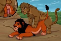 absurd_res anal anal_fluids anal_sex animal_genitalia balls black_mane bodily_fluids canon_x_oc claw_marks claws close-up disney duo facial_scar fan_character felid feline feral from_behind_position fur genitals green_eyes hi_res hybrid liger lion lion_penis looking_pleasured male male/male mammal mane miuyki motion_lines pantherine penetration penis pride_rock rear_view scar scar_(the_lion_king) sex shaded short_mane smile smiling_at_another smiling_at_partner smirk spiked_penis spikes spikes_(anatomy) striped_body striped_fur stripes tail tail_tuft the_lion_king tuft