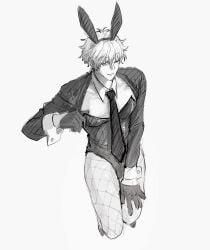 alternate_costume bunny_ears bunnysuit crossdressing fishnets gintama gintoki_sakata gloves looking_at_viewer male male_only male_playboy_bunny necktie smile solo teasing wink