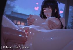1boy 1girls ai_generated ass big_ass big_breast big_penis boruto:_naruto_next_generations breasts cum day elvoryn female female_on_cloth happy holding_leg hyuuga_hinata legs_up looking_at_viewer looking_up male naruto nipple nude open_mouth passionate penis penis_on_pussy pink_eyes purple_hair pussy sex smiling wet