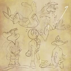 5boys barefoot bugs_bunny cumshot daffy_duck dripping feet genital_fluids genitals group looney_tunes male male_only marvin_the_martian nipples penis pepe_le_pew speedy_gonzales thecruelseasons warner_bros warner_brothers