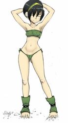 1girls avatar_legends avatar_the_last_airbender chest_wraps earth_kingdom female female_only fluffy_(artist) human lowres panties small_breasts solo straight_hair toph_bei_fong underwear