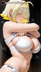 1girls 2025 ahoge ai_assisted ai_generated anime artist_name big_breasts big_breasts big_breasts big_chest blonde_hair blush bra breast breasts breasts breasts bust busty chest cleavage clothes_lift elegg_(nikke) explicit female goddess_of_victory:_nikke hair_over_one_eye hi_res high_quality high_resolution highres large_breasts lifted_by_self multicolored_hair navel patreon patreon_username shirt_lift short_hair skypassion solo stable_diffusion sweat underwear undressing watermark white_bra