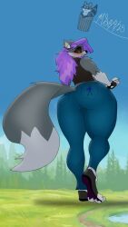 1boy 1girls anthro big_breasts breasts cleavage crushed crushed_by_ass female furry giantess huge_breasts madtown madtown_the_animated_series sat_on tagme thick_thighs wide_hips