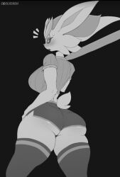2d anthro anthro_female anthro_only ass cinderace clothing cooliehigh female female_focus female_only furry furry_female furry_only generation_8_pokemon nintendo pokemon pokemon_(species) rabbit solo solo_female source_request