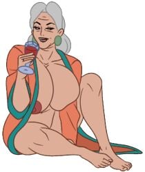 big_areola big_ass big_breasts big_nipples breasts discreenvision drunk earrings feet female game_cg grandma_diana_(discreenvision) grandmother hair_bun inusen milf older_female the_secret_of_the_house white_hair