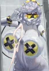 1girls against_glass against_surface alternate_version_available areola ass bathroom big_areola big_ass big_breasts big_nipples breasts cum cum_on_breasts cum_on_penis cum_on_self cumming ejaculation epokguyz female female_focus female_only full-package_futa futa_only futanari gigantic_ass gigantic_breasts gigantic_thighs glitch_productions handsfree_ejaculation huge_areola huge_ass huge_nipples looking_at_viewer murder_drones naked naked_female nipples saliva_on_tongue short_hair shower showering sliver_hair solo thick_thighs thighs tongue_out v_(murder_drones) water wet wet_body white_body yellow_eyes