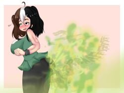 ass big_breasts breasts brown_hair bubble_butt burpy_chan fart fart_cloud fart_fetish farty_chan female funlitogc fusion fusion_character gassychan_(artist) gina_(funlitogc) green_eyes heart large_breasts leti messy multicolored_hair pleasure_face