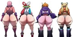 4girls ai_generated ass ass_chart ass_comparison ass_focus bent_over big_ass blackwhiplash blackwhiplash_(style) blonde_hair female from_behind huge_ass long_hair multiple_girls one_piece purple_gloves short_hair swimsuit tagme thick_thighs thighhighs thighs thong underwear uta_(one_piece) vegapunk_lilith vegapunk_york vinsmoke_reiju