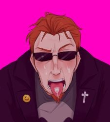 1boy 2022 after_blowjob after_fellatio after_oral ahe_gao aheagao ahegao_face background blush blush_lines blushing_at_viewer blushing_lines blushing_male bright_background bright_colors cum cum_in_mouth cum_inside cum_on_face cum_on_glasses cum_on_tongue cumshot cumshot_on_face facial facial_hair ginger ginger_hair ginger_male goatee gums_(mouth) i_regret_nothing implied_blowjob implied_fellatio implied_oral looking_at_viewer male male_focus male_only messy_hair oral_creampie orange_hair post_oral postal_(series) postal_dude raised_eyebrow simple_background simple_coloring smiley_face sunglasses symbol_on_clothing teeth teeth_bared teeth_showing teeth_visible tongue_out trenchcoat video_game video_game_character video_game_franchise video_games viewer viewer_pov