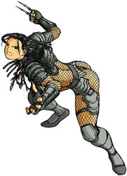 1girls alien_(franchise) alien_vs_predator ass black_hair color colored dark_hair dreadlocks female female_human female_only fishnets human human_female long_hair machiko_noguchi max_kim predator_(franchise) round_ears solo solo_female thong white_background