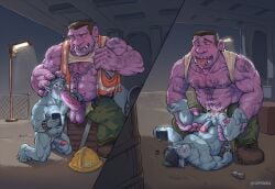 2boys bara barley_lightfoot berububs big_penis blowjob blue_hair chubby cum cum_inside disney elf elf_ears fellatio gay hat male_only muscles muscular mythology onward_(2020) orgasm orgasm_face phone pixar tattoo yaoi