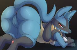 1girls all_fours anthro anus ass ass_up belly bent_over big_ass black_fur blue_fur caked_up canine doggy_style female female_only flat_chest from_behind furry grey_background half-closed_eyes kuroodod legs looking_at_viewer looking_back lucario nintendo no_nipples nude pawpads paws pokemon pokemon_(species) pokemon_dppt presenting presenting_anus presenting_hindquarters presenting_pussy pussy quality raised_tail rear_view red_eyes simple_background smile solo spikes tail text thick_thighs thighhighs thighs vagina watermark wide_hips yellow_fur