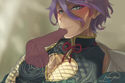 2boys animated fellatio gay kasen_kanesada male_focus multiple_boys penis purple_hair touken_ranbu yaoi