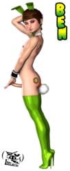 1boy 1femboy 2015 3d alternate_costume animal_tail ben_10 ben_tennyson bunny_ears bunnysuit buttplug buttplug_tail cartoon_network crossdressing earrings erection fake_animal_ears fake_tail femboy feminine_male girly green_eyes human idelacio makeup male male_only nose_piercing otoko_no_ko penis piercing solo solo_male tattoo tattoos topless trap white_background wink