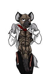 aggressive_retsuko anthro clothed clothing haida hyena kumbartha male male_only mammal muscular open_shirt penis sanrio smooth_fur