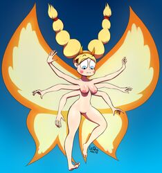 1girls 2018 6_arms arthropod artist_signature ass_visible_through_thighs belly blonde_hair blue_background blue_eyes braid braided_hair breasts bug_girl butterfly butterfly_wings c-string cheek_markings disney disney_xd feet female female_focus female_only flying front_view golden_clothing golden_hair heart heart_c-string heart_on_cheek heart_pasties hearts horned_headwear human human_only insect_girl insect_wings insectoid insects large_wings leqha light-skinned_female light_skin long_blonde_hair maebari magical_girl medium_breasts mewberty mewberty_girl mewberty_wings multi_arm multi_limb nipples nude nude_female pasties pigtails pink_pasties solo solo_female solo_focus star_butterfly star_vs_the_forces_of_evil straight_hair teen_girl teenage teenage_girl teenager toes wide_hips