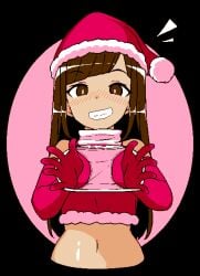 1girls 2d animated armwear bow_panties brown_eyes brown_hair christmas crop_top grin high_collar holding_panties holding_underwear holding_unworn_clothes jermaneels long_gloves long_hair looking_at_viewer loop looping_animation midriff navel panties pixel_animation pixel_art presenting_panties removed_panties santa-san_(jermaneels) santa_costume santa_hat underwear unworn_clothes unworn_panties white_panties white_underwear