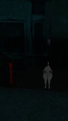 vrcfemboy vrchat vrchat_avatar self_upload horror_(theme) shortstack ghost ghost_girl looking_at_viewer obscured_face glowing_eyes completely_nude completely_nude_female gray_skin grey_skin black_hair thick_thighs large_breasts big_breasts staircase abandoned_building dim_lighting dark_environment