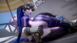 1girls 3d anal anal_masturbation anal_penetration animated anus ass black_dildo dildo female female_only fpsblyck ilios_(map) masturbation on_side overwatch penetration pussy sex_toy solo sound torn_clothes video widowmaker