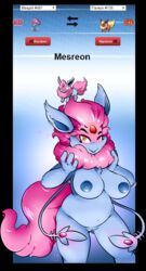 1girls 2018 anthro areolae belly big_ears blue_background blue_pussy blue_skin breasts canine chubby duckdraw eeveelution female female_only flareon furry fusion hi_res hybrid legendary_pokemon long_ears long_hair looking_at_viewer mesprit nintendo nipples orange_eyes original original_character overweight overweight_female pink_hair pokémon_(species) pokemon pokemon_(species) pokemon_dppt pokemon_rgby pussy solo standing tail text thick_thighs video_games watermark wide_hips