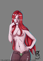 green_eyes katarina_du_couteau league_of_legends red_hair strategically_covered topless