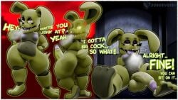 1boy 1girls 3d angry anthro ass balls begging breasts breasts_out bunny_ears bunny_girl busty_boy busty_male dialogue five_nights_at_freddy's five_nights_at_freddy's_4 intersex jordevoir leaking_precum nipples nude panties penis plushtrap_(fnaf) shortstack showing_off sitting small_breasts small_but_hung spread_legs thick_thighs thighs