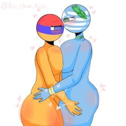 1futa 1girls armenia_(countryhumans) armenian armenian_flag artist_name artist_request artist_signature big_breasts big_tits blue_eyes blue_skin blue_skinned_female blush blushing bracelets breasts breasts_out choker countryhumans countryhumans_girl female_focus female_only greece_(countryhumans) greek greek_female greek_flag green_eyes heart kak0yt0_chel_style kei_chan_pizdec olive_wreath request tagme thick_thighs thighs tits tits_out wreath yellow_skin yellow_skinned_female