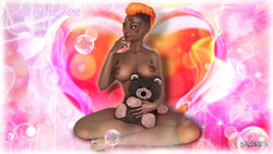 1girls 3d artist_name bare_shoulders barefoot becarra big_breasts busty chloe_nomura curvy dark-skinned_female dark_skin detailed_background english_text erect_nipple erect_nipples eyelashes eyeshadow female female_only gray_eyes holding_object hourglass_figure human looking_up makeup mohawk naked nude orange_hair pose posing shiny shiny_skin short_hair sitting solo tattoo teddy_bear text voluptuous wide_hips