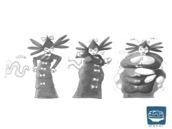 gothitelle weight_gain sequence laser sketch monochrome wardrobe_malfunction