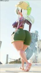 3d 3d_(artwork) adult_swim ass big_ass big_breasts blue_hair breasts brown_body dolly_dimpley hat headphones large_ass large_breasts ncoughar smiling_friends tagme zh7even