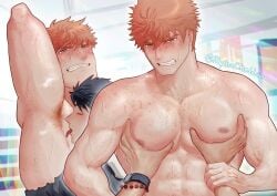 jock_studio bryce_callahan ace_anderson_(jock_studio) bara gay yaoi abs 2male 2males 2boys gym biceps muscular chest big_chest huge_chest pecs big_pecs huge_pecs armpit_hair armpit armpit_fetish playing_with_breasts playing_with_pecs grabbing_pecs gripping_pecs sweaty sweaty_body sweating licking licking_armpit tongue_out blush blushing arm_behind_head alphacheddar