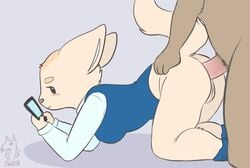 2018 aggressive_retsuko anal anal_sex anthro ass blush breasts canine casual_sex clothed clothing distracted duo erection faceless_male female female_focus fennec fenneko fox from_behind_position fur half_clothed kneeling male male_penetrating mammal office_lady penetration penis phone sanrio sex simple_background smooth_fur solo_focus straight tight_shirt zwijgen