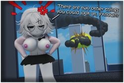 1girl 1girls 3d 9/11 absurd_res absurdres annoyed annoyed_expression areola areolae belly_button black_skirt breasts breasts_out building explosion female female_focus female_only glasses hand_on_hip high_resolution highres imskip_(artist) large_breasts looking_at_viewer navel necklace nipples office office_lady original original_character pale-skinned_female pearl_necklace piercing pink_nipples roblox robloxian round_glasses skirt solo solo_female solo_focus thick_thighs thighs tower white_hair white_skin window world_trade_center