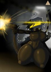adult ai_assisted ai_edit ai_generated alternate_version_available aura_farming black_hair danger_sign dark_clothing dragon dragon_girl fighting fundamental_paper_danger_(au) fundamental_paper_education gun pistol radio scarf thick thick_ass thick_body thick_breasts thick_thighs tight_clothing weapon white_hair white_skin yellow_glasses zip_(fundamental_paper_education)