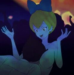 1boy 1girls 2010s blonde_hair bob_cut breasts brown_eyes cute devilman devilman_crybaby ear_piercing female hair_ribbon large_breasts light-skinned_female light_skin male nipples perky ribbon screenshot short_hair sumi_(devilman) yellow_eyes